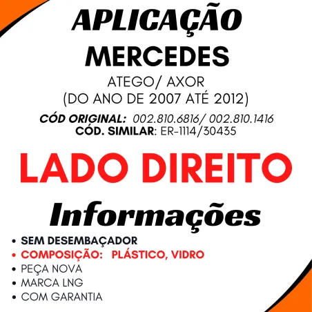 ESPELHO RETROVISOR ATEGO AXOR