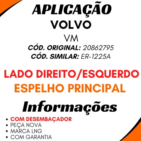 Vidro Espelho Volvo Vm Esq/ Dir. (Espelho Principal)