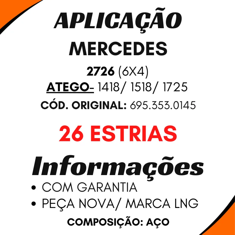 Flange Diferencial Mbb 2726 6x4/ Atego 1418/ 1518/ 1725 (4 Furos)
