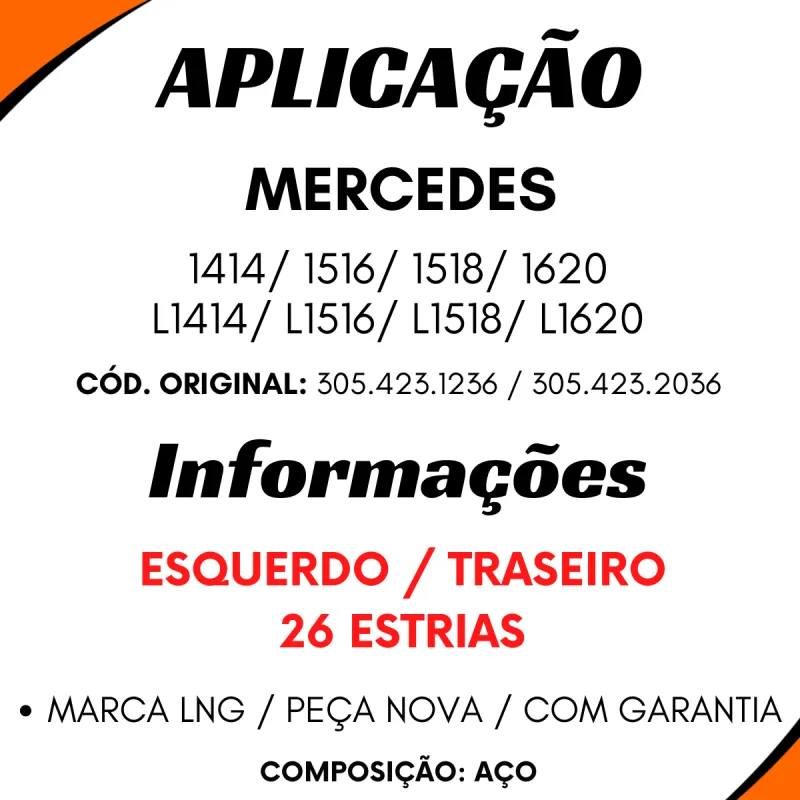 Eixo Expansores S Freio Ar Esq. Tras. Mbb 1414/ 1516/ 1518/ 1620