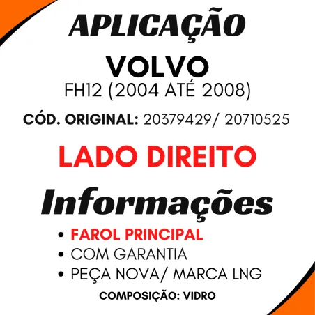 Lente Farol Dir. Volvo Fh12 (2004 A 2008)