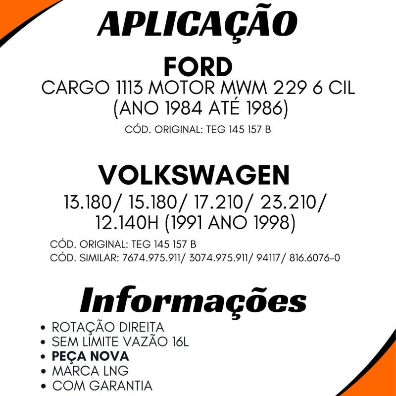 Bomba Hidráulica Vw 12.140h (1991/1998) / 13.180/ 15.180/ 17.210/