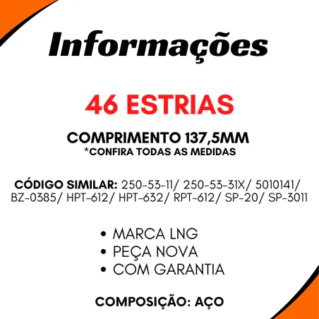 Ponteira Cardan (C/Rosca) Mbb/ Iveco/ Volvo 46 Estrias Rolam. 60 Mm