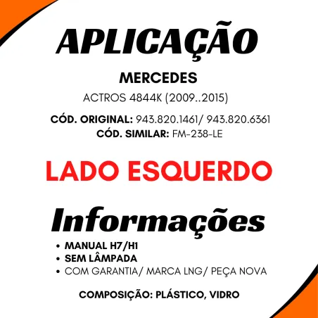 Farol Principal Esq.Manual Actros 4844k