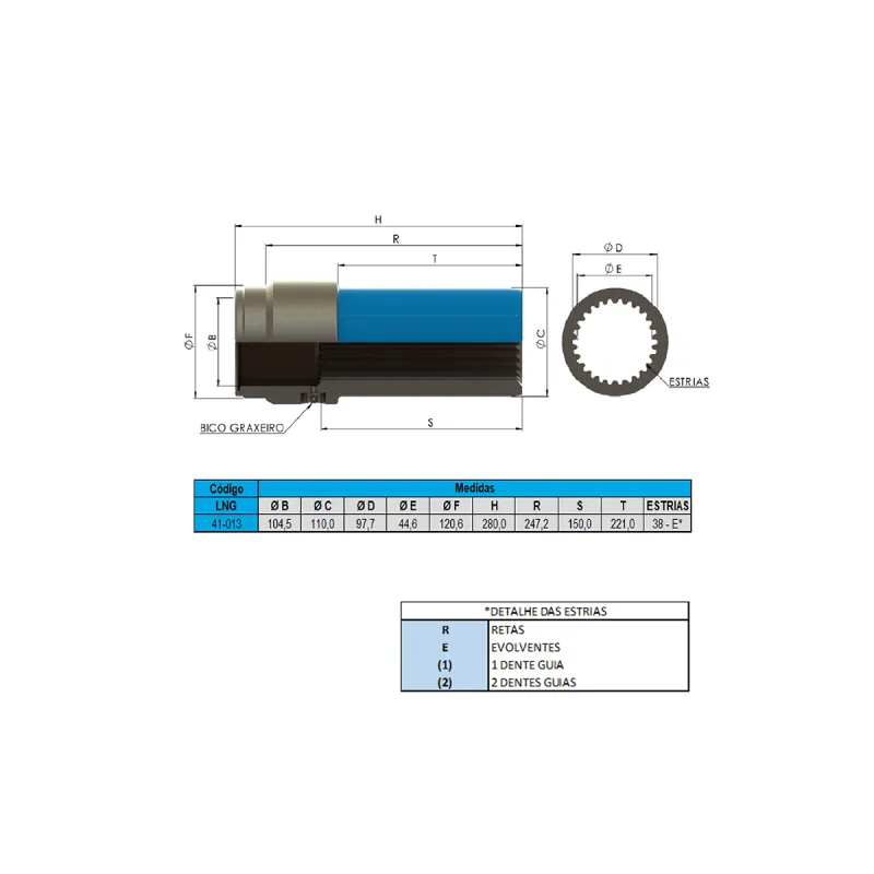 Luveira Cardan (Aço) Mbb L2638/ Lk2638/ Ls2638 38 Estrias