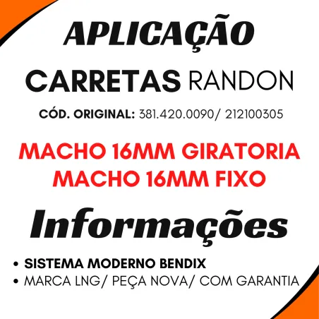 Flexivel Freio Randon Mang.1/2 (Macho 16 Mm ) 900 Mm Bendix