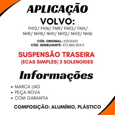 Válvula Solenóide Volvo Fh12/ Fh16/ Fm9/ Fm12/ Fmx/ Nh9/ Nh10/