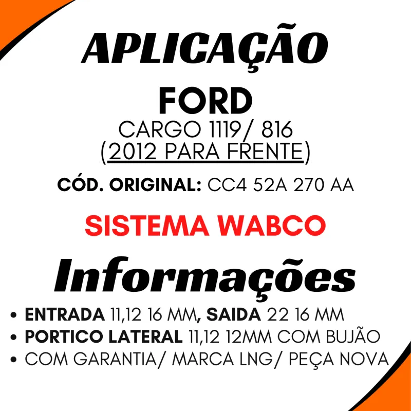 Válvula Pedal Ford Cargo 1119/ 816/ (2012/..) Sistema Wabco