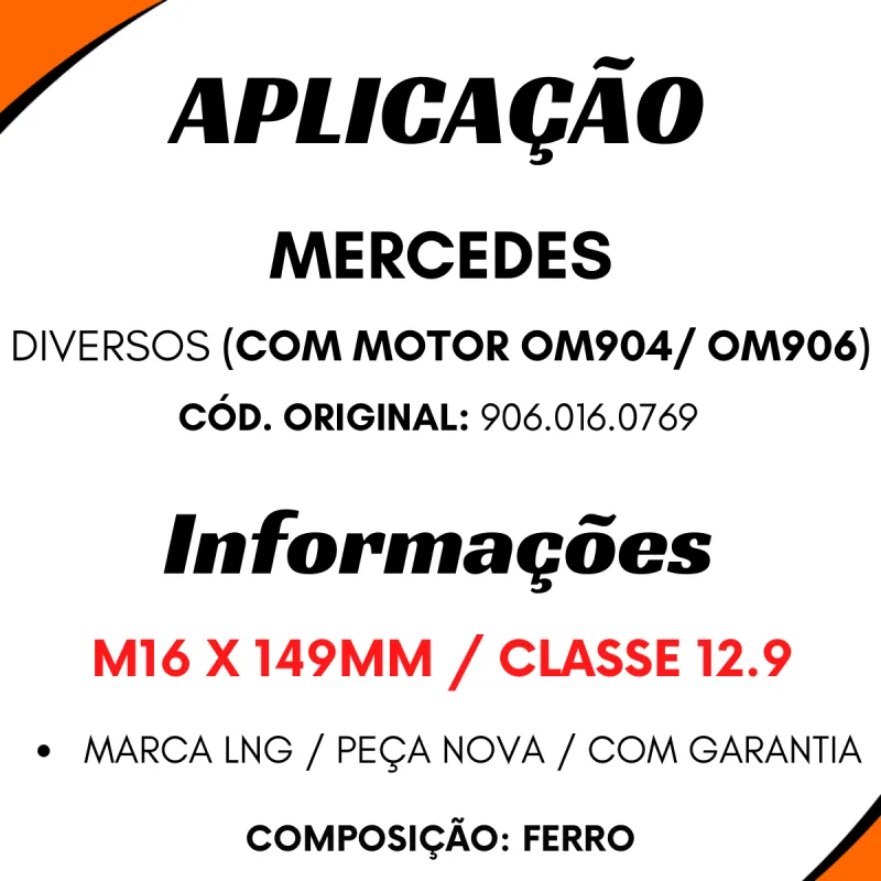 Kit 2 Parafusos Cabecote Mbb Om904/ Om906 Tipo Original (M16x149