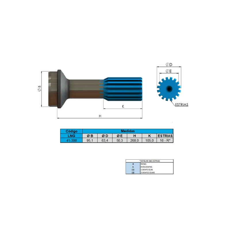 Ponteira Cardan (Tras) Ford 1723/ Vw 17.280/ 24.280 16 Estrias Tubo